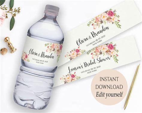 water bottle label template pdf instant download printable etsy in