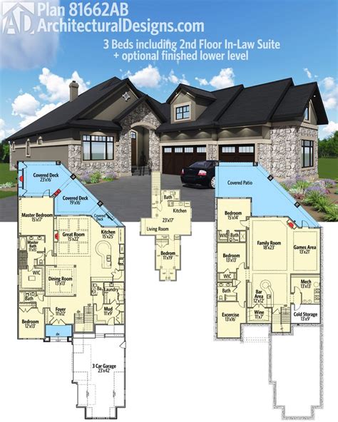 Floor plans with inlaw suite. Plan 81662AB: Second Floor In-Law Suite | Architectural ...