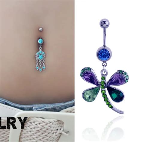 Crystal Colorful Butterfly Belly Button Rings Belly Piercing Surgical Steel Belly Button Rings