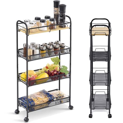 Buy Kingrack 4 Tier Slim Rolling Cart With Wooden Opeasy Assemble