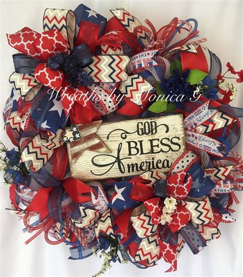Deco Mesh Patriotic Wreath God Bless America Wreath Red Etsy