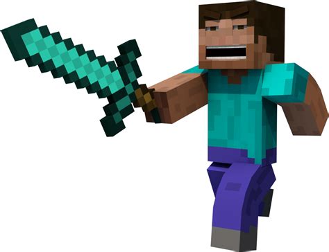 Minecraft Diamonds Steve With Diamond Sword Hd Png Download