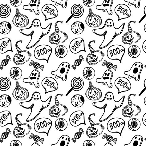 Seamless Background With Halloween Elements Drawn In Doodle Style Cute