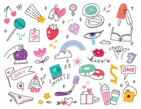 Set Of Cute Girly Doodles Premium Vector