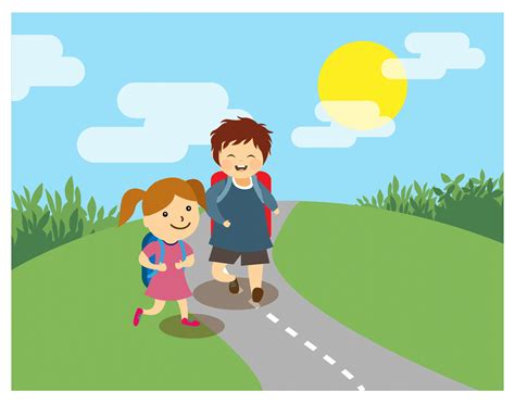 Two Kids Walking To School Download Free Vectors Clipart Graphics
