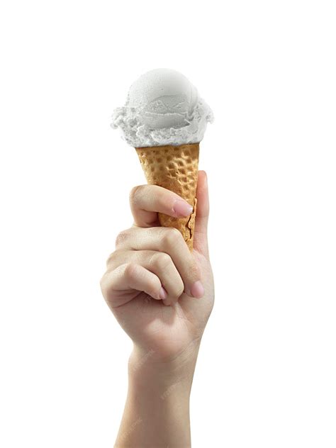 Premium Photo A Woman Hand Holding An Ice Cream Cone On A White