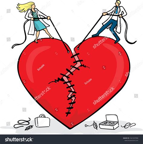 Two People Sew Broken Heart Relationship Stock Vector Royalty Free