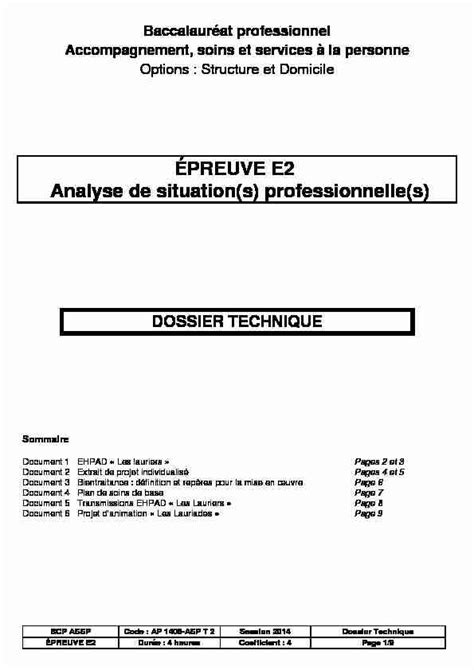 ÉPREUVE E2 Analyse de situation(s) professionnelle(s)