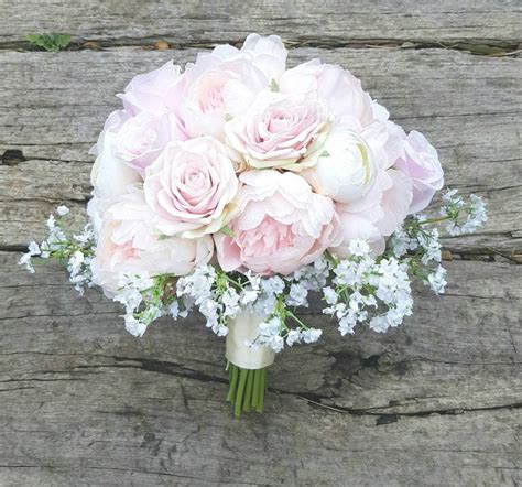 Peony Bouquet Pale Pink Ranunculus Roses Babys Breath Etsy