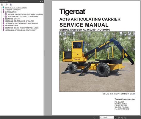 TigerCat Artucalting Carrier AC16 Operator And Service Manuals 2021