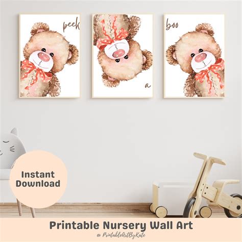 Teddy Bear Nursery Decor Nursery Wall Art Set Of 3 Baby Room Etsy