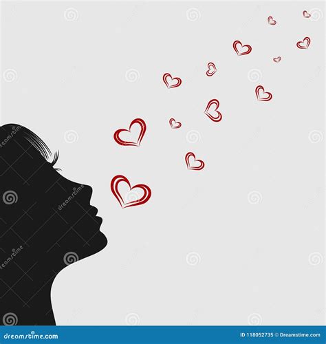 Girl Blowing On Hearts Silhouette Stock Vector Illustration Of