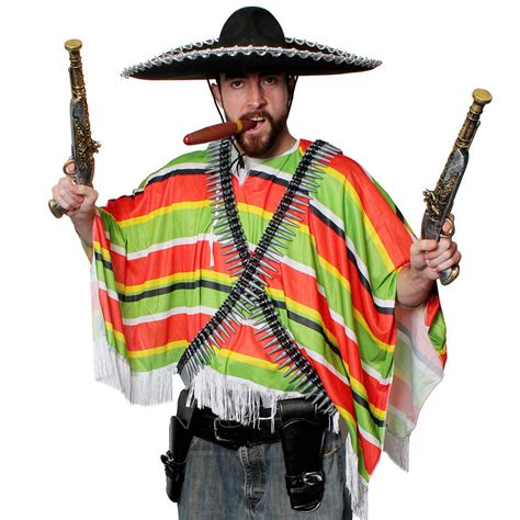Adult Mexican Poncho Multi Coloured Bandit Mexico Fancy Dress Costume
