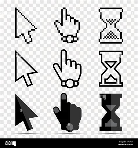 Mouse Cursor Icon Set Pixel And Smooth Arrows Hands And Hourglasses