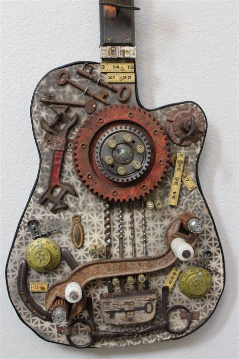 Guitar Mixed Media Sculpture 2160 Found Object Art Etsy Found