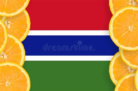 Gambia Flag In Citrus Fruit Slices Vertical Frame Stock Photo Image