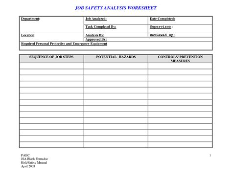 How To Fill Out A Job Safety Analysis Worksheet