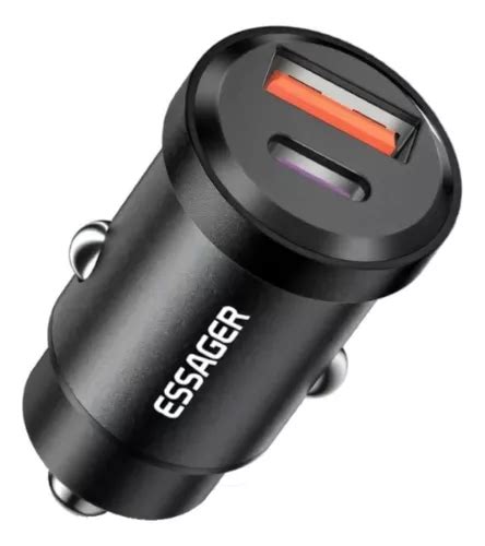 Cargador De Coche Essager De W Usb Y Tipo C Color Negro Mercadolibre