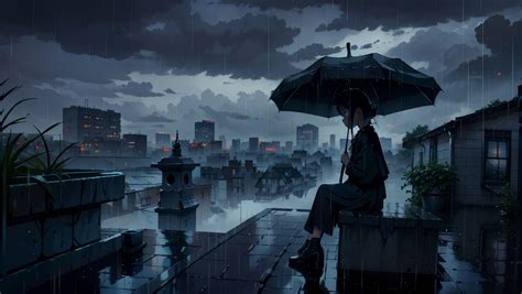 1360x768 Hd Sad Anime Girl In Dark Rain Desktop Laptop Hd Wallpaper Hd