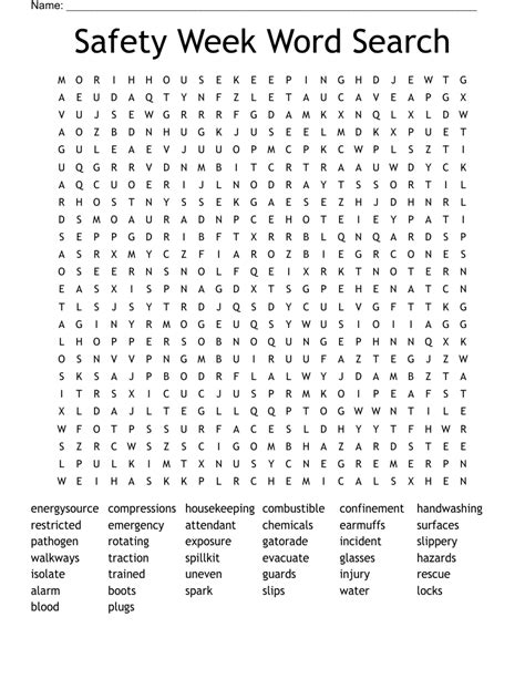 Safety Week Word Search Wordmint