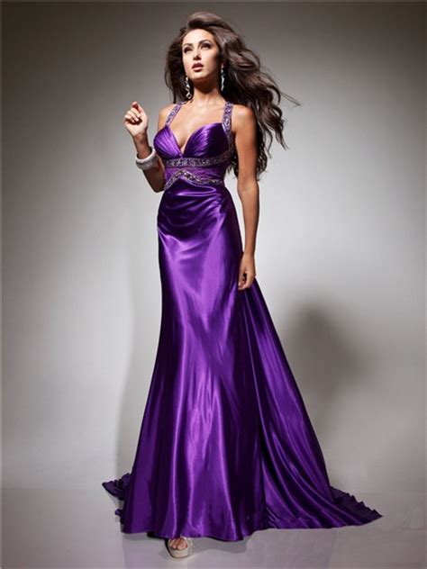 Royal Sweetheart Straps Backless Long Purple Silk Beading Prom Dress