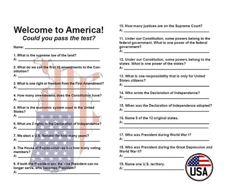 Us Citizenship Test Printable Printabletemplates