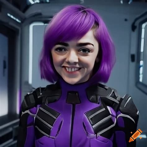 Maisie Williams As Sci Fi Girl With Purple Hair Holding Uk Flag