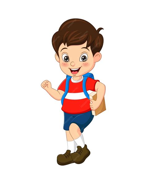 Premium Vector Cartoon Cute Boy Go To School With Backpack
