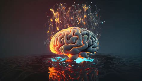 Fire Consume Human Brain With Glowing Neurons On Dark Background Ai