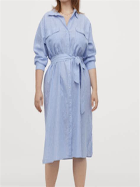 Buy H M Women Blue White Striped Linen Blend Shirt Dress Dresses For Women Myntra