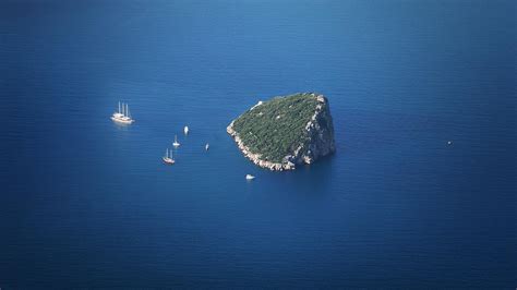Nature Landscape Minimalism Water Sea Island Rock Boat Yachts