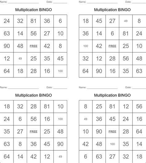 Multiplication Bingo Wordmint