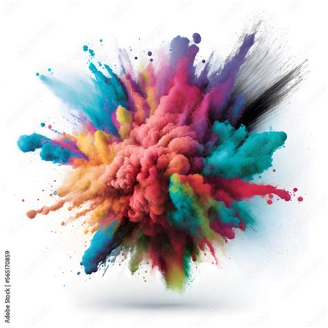 Colored Powder Explosion On White Background Abstract Closeup Dust On