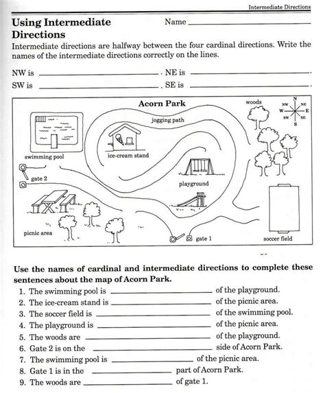Cardinal Directions Worksheets 3rd Grade 3 Cardinal Direction Map