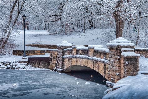 First Snow At Stone Bridge Lincoln Park Springfield Illinois A