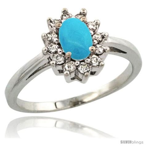 Sterling Silver Sleeping Beauty Turquoise Diamond Halo Ring Oval Shape