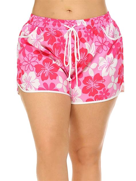 Women Plus Size Tropical Print Board Shorts Swimwear Swim Trunk Bottoms