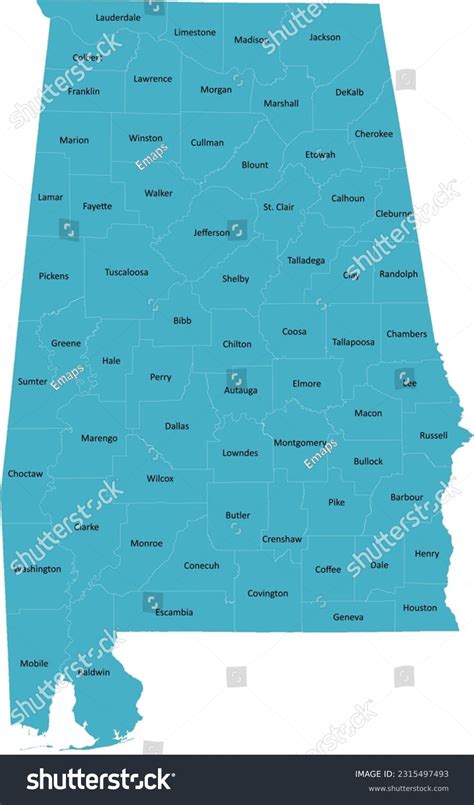 Us Alabama County Map With 67 Counties Names Royalty Free Stock