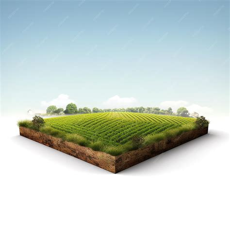 Premium Photo | Isolated farm field with green crops on cutaway piece
