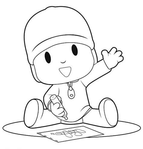 Pocoyo Is Drawing With Crayon Coloring Page Color Luna