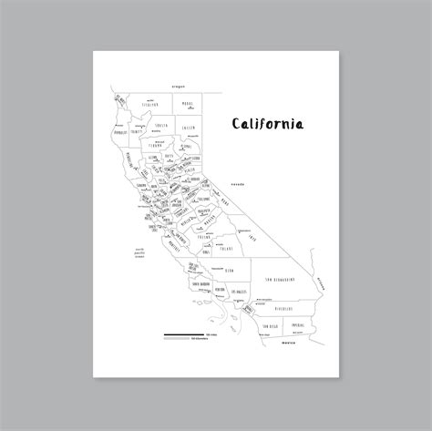 California Map Poster Printable California County Map Ca California