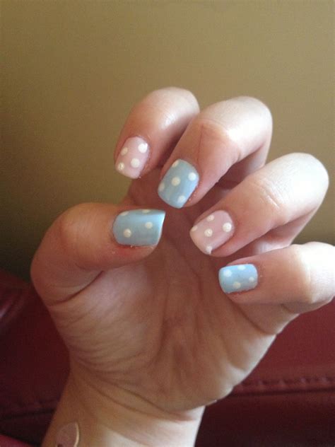 Baby Pink And Blue Polka Dotty Nails Nail Designs Nails Baby Pink