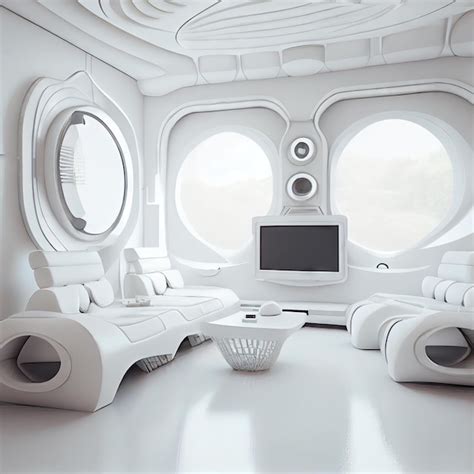 Premium Photo Futuristic Living Room With White Walls And Equipment