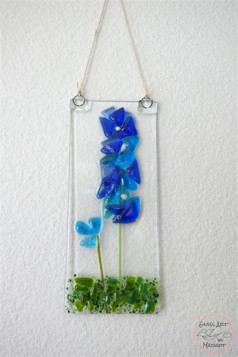 Sun Catcher Fused Glass Bluebonnet Flower Texas Wildflower Garden Art Glass Art Wall Hanging