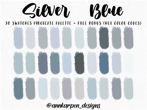 Silver Blue Procreate Palette 30 Hex Color Codes Instant Digital