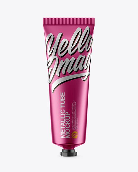 Download Matte Metallic Tube With Kraft Paper Label Mockup - Front View in Tube Mockups on Yellow Images ...