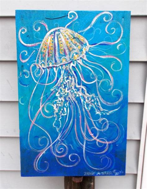 Jellyfish On Wood Crate Side Glow In The Dark Original