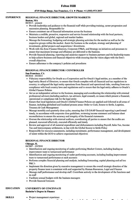 Work directly with senior management in the development, implementation and monitoring. Regional Finance Director Resume Samples | Velvet Jobs