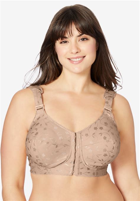 Jacquard Wireless Bra - Front Close Design, Nude | Woman Within