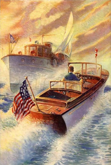 Vintage Chris Craft Boat Cruiser Ship Canvas Art Large
